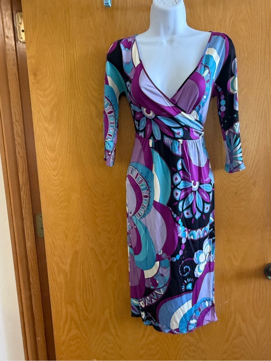 Emilio Pucci Dresses & Skirts - Emilio Pucci 100% Silk Psychedelic Purple & Teal Floral-Print Wrap Midi Dress
